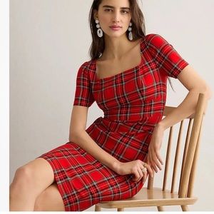 J.CREW Good Tidings red tartan plaid squareneck sheath dress wool Size 8 NWT